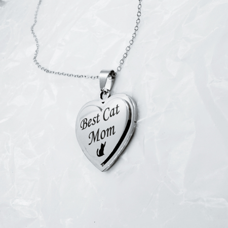 هدية لأم القطط سلسال فضي Best Cat Mom Silver Necklace