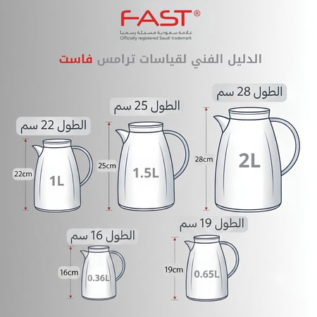طقم ترامس فاست نيكل مطفي خشبي مضلع بسعة 0.650 لتر + 1.0 لتر