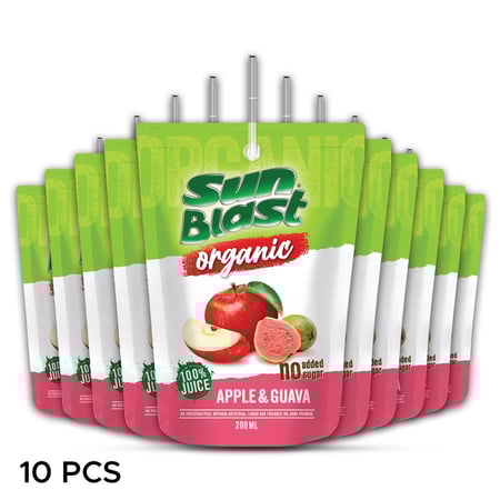 عصير التفاح والجوافة عضوي (طبيعي 100%) بدون سكر مضاف – 200 مل × 10 حبات | سن بلاست
