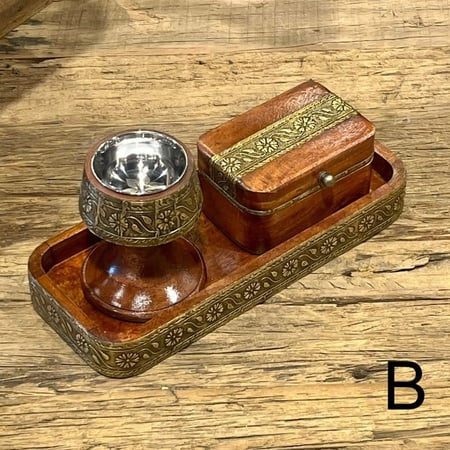 طقم مباخر هندية مع علبة بخور مطرزة بالنحاس صناعة يدوية