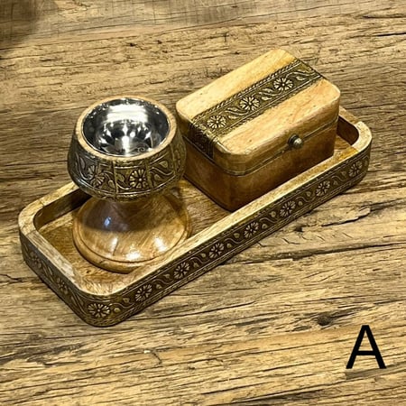 طقم مباخر هندية مع علبة بخور مطرزة بالنحاس صناعة يدوية