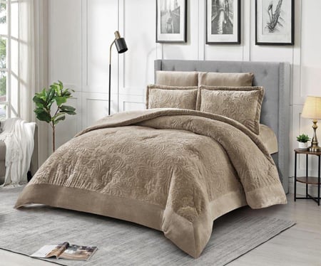 مفرش سرير شتوي كانون فلانيل جاكار مزدوج 6 قطع بيج غامق