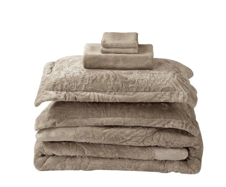 مفرش سرير شتوي كانون فلانيل جاكار مزدوج 6 قطع بيج غامق