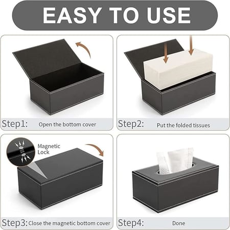 علبة مناديل مصنوعة من الجلد - 23.5x12.5x8.8 سم - أسود