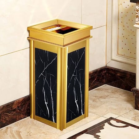سلة مهملات كبيرة للفنادق - تصميم قابل للإغلاق - ذهبي وأسود