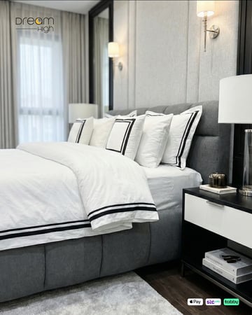 طقم ملكي فندقي فيكتوريا مع حواف - 9 قطع - 200x200 سم - أسود