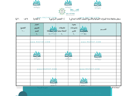 سجل متابعة درجات المهارات الحياتية والأسرية