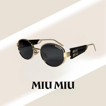 نظارة ميو ميو بعدسة دائرية باللون الذهبي والاسود