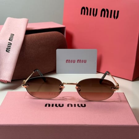 نظارة ميو ميو بدون إطار عدسة بيضاوية بنية