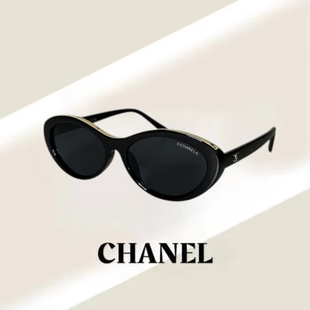 نظارة شانيل باللون الاسود وشعار باللون البيج على الإطار