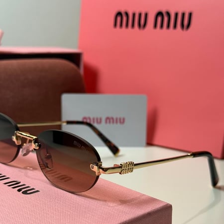 نظارة ميو ميو بدون إطار عدسة بيضاوية بنية