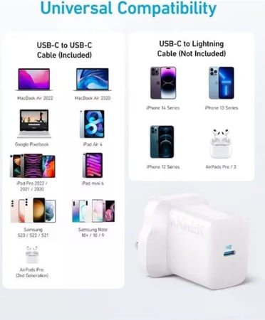 انكر - فيش جداري بمنفذ تايب سي بقوة 30 واط - متعدد الوان