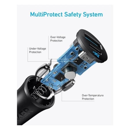 انكر - فيش سيارة بقوة 30 واط بمنفذ تايب سي و منفذ يو اس بي