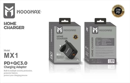 شاحن جداري من موج ماكس 20 وات بمنفذين PD+QC3.0 MX1 أسود