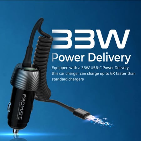 شاحن سيارة مع سلك مدمج promate powerDrive-33PDC