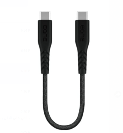 كيبل شحن سريع من USB-C إلى USB-C+ حزام نايلون مضفر بطول20CM أسود بقوة 60W