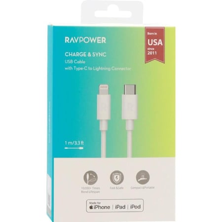 Ravpower (Usb-c  Lightning ) 1m ابيض