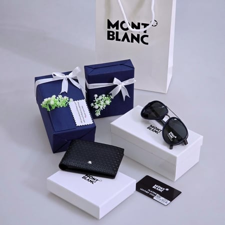 طقم نظارة مع محفظة رجالية ماركة منت بلانك