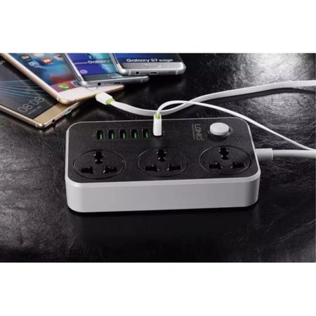 توصيلة كهرباء LDNIO بثلاث مآخذ و 6 USB