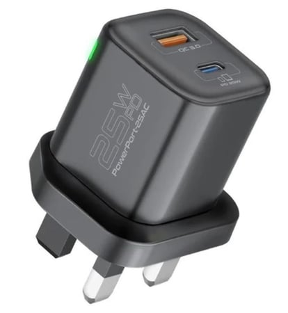 شاحن حائط صغير الحجم بتقنية GaNFast مع منفذ توصيل طاقة تايب سي، PowerPort-25 من بروميت