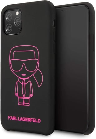 جراب سيليكون كارل لاغرفيلد KLHCN58SILFLPBK أيكونيك لهاتف iPhone 11 Pro - وردي مخطط/أسود