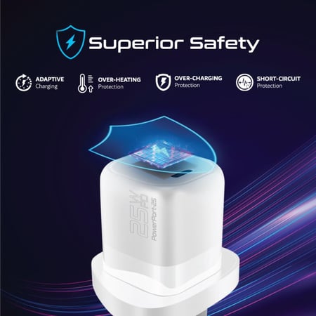 شاحن حائط صغير الحجم بتقنية GaNFast مع منفذ توصيل طاقة تايب سي، PowerPort-25 من بروميت