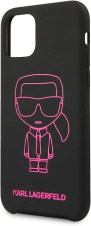جراب سيليكون كارل لاغرفيلد KLHCN58SILFLPBK أيكونيك لهاتف iPhone 11 Pro - وردي مخطط/أسود