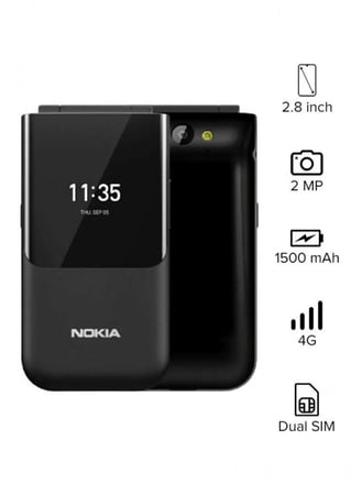 هاتف 2720 ثنائي الشريحة بدقة 512 ميجابكسل وذاكرة رام سعة 4 جيجابايت ويدعم تقنية 4G LTE، لون أسود