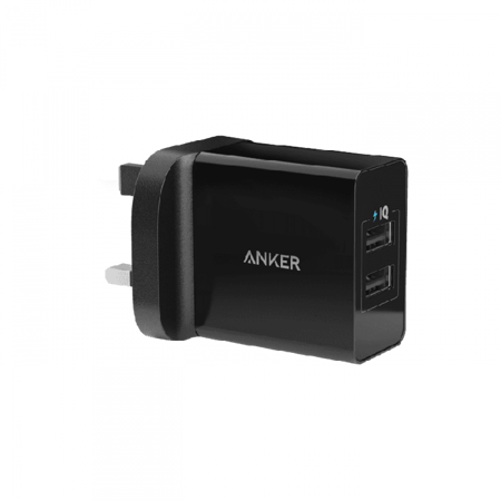 شاحن جداري انكر 24 واط بمنفذين USB للشحن - اسود