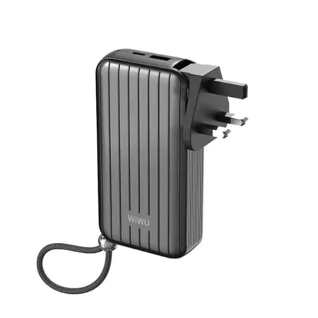 باور بانك WiWU Trunk  بسعة 10000mAh،  مثالي للسفر، مزود بقابس عالمي وكابلات مدمجة للهواتف.