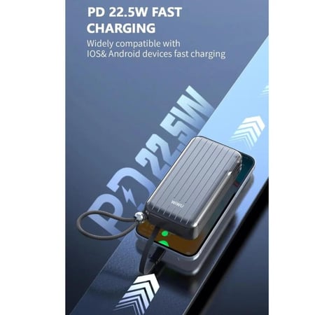 باور بانك WiWU Trunk  بسعة 10000mAh،  مثالي للسفر، مزود بقابس عالمي وكابلات مدمجة للهواتف.