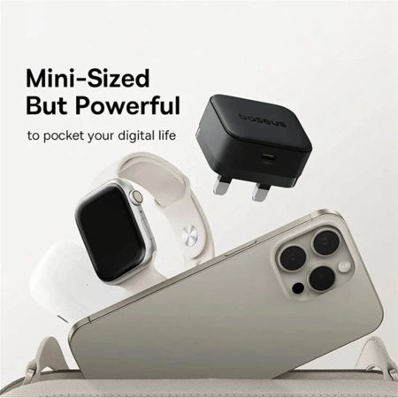 بيسوس - شاحن جداري Palm 1C بقوة 20W مع كيبل USB-C to USB-C بطول 1m - اسود