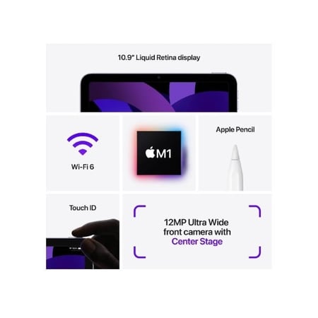 ابل أيباد إير 5، خلوي 5G ، واي فاي، 10.9 بوصة، 256 جيجا،  رمادي فلكي ضمان حاسبات العرب