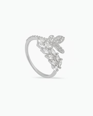 خاتم الفراشة المحلى بالزركون للنساء لون فضي