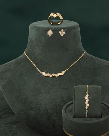 طقم زركون ناعم متألق بحبات الزركون بتصميم هندسي