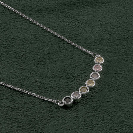 سلسال فضي مرصع بحبيبات الزركون الملونة