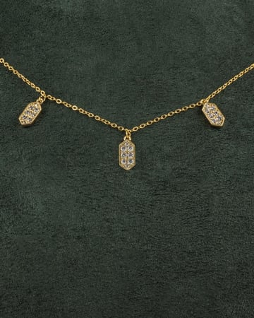 طقم شوكر سلسال وحلق مزين بالزركون تصميم ذهبي