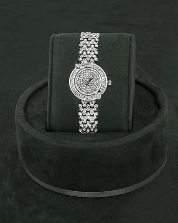 طقم زركون بلمعة الألماس مع ساعة، قلادة، إسوارة، خاتم، وأقراط