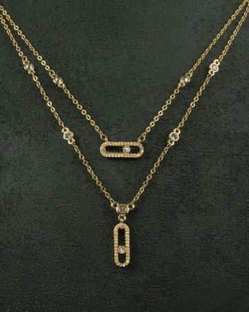 طقم شوكر سلسال وحلق مزين بالزركون تصميم ذهبي