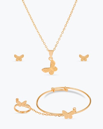 طقم اكسسوارات ذهبية للأطفال بتصميم الفراشة