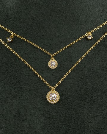 طقم شوكر سلسال وحلق مزين بالزركون تصميم ذهبي