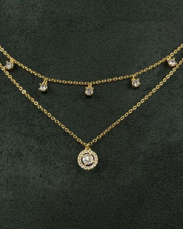 طقم شوكر سلسال وحلق مزين بالزركون تصميم ذهبي