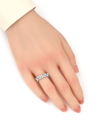 خاتم نسائي فضي مرصع بفصوص الزركون واللؤلؤ