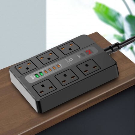 توصيلة كهرباء QUFEX كيوفكس 6 فتحات + منفذين USB و 4 منافذ PD تايب سي  بطول 3 متر 60 واط