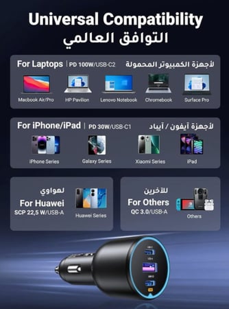 شاحن سيارة يوجرين بقوة 130 واط يدعم الشحن السريع PD