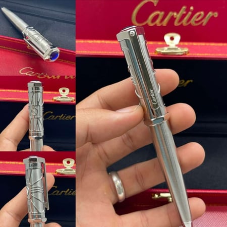 قلم كارتير سانتوس فضي فرار فص ازرق