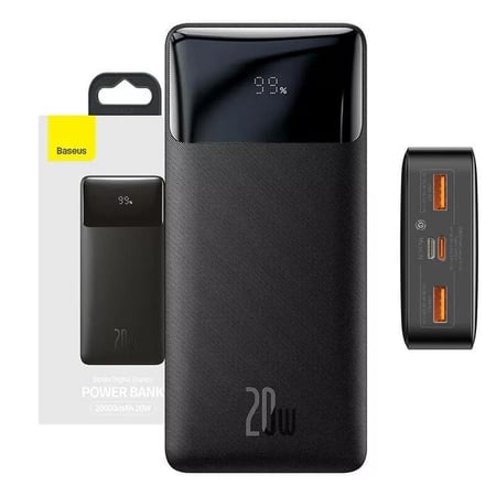 بطارية محمولة سعة 20000 تدعم الشحن السريع 20 واط - أسود - Baseus