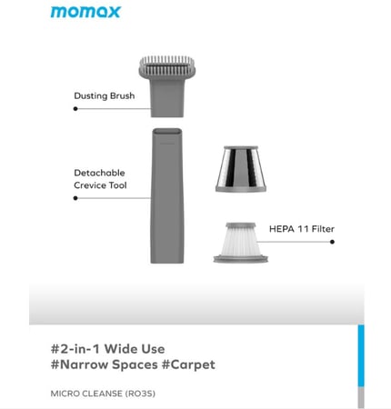 مكنسة لاسلكية صغيرة الحجم بقوة 6000pa - رمادي -MOMAX