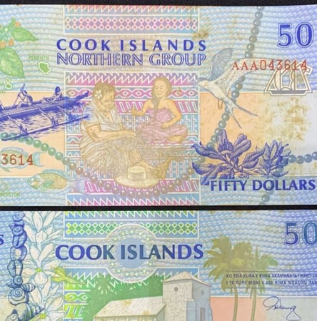 جزر كوك فئة 50 دولار اباوت أنسر ( تصبغات خفيفة سوء تخزين)