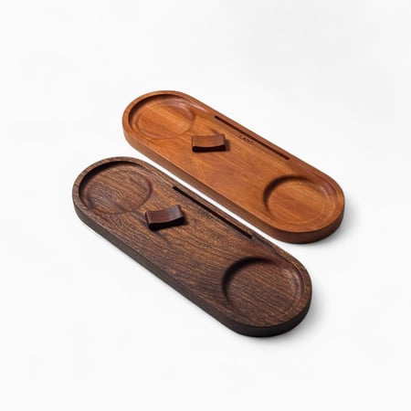 صينية صينية إسبريسو من خشب الكرز مع مكان للكوب